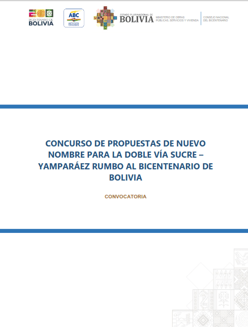 CONCURSO DE PROPUESTAS DE NUEVO NOMBRE PARA LA DOBLE VÍA SUCRE – YAMPARÁEZ